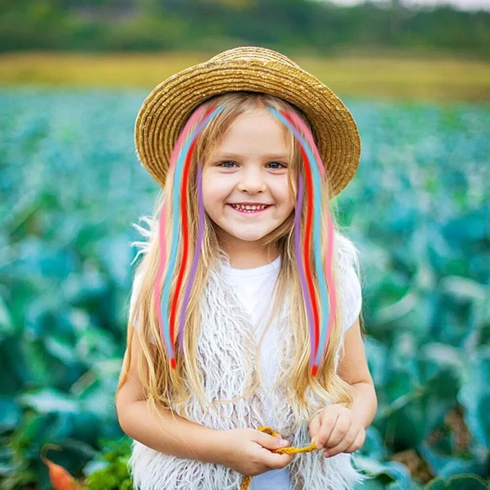 48 Pack Hair Accessories for Girls, Colored Hair Extensions for Kids Nylon Rainb